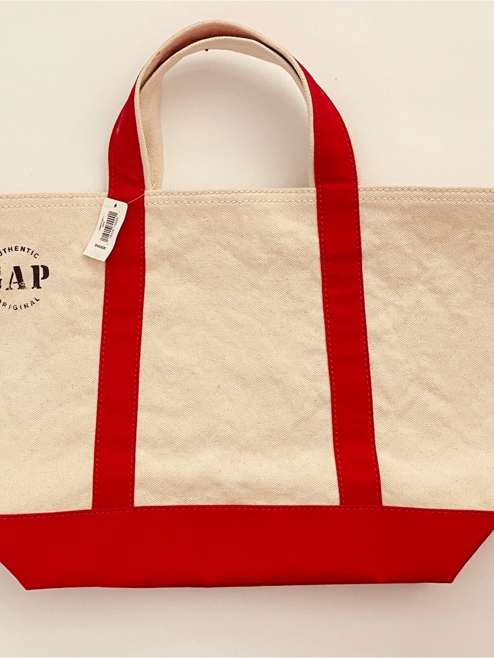 GAP Natural Canvas Tote with Red Accents